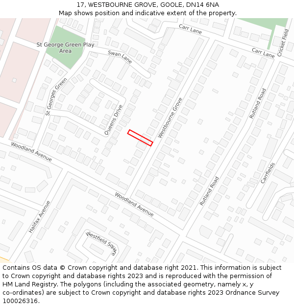 17, WESTBOURNE GROVE, GOOLE, DN14 6NA: Location map and indicative extent of plot