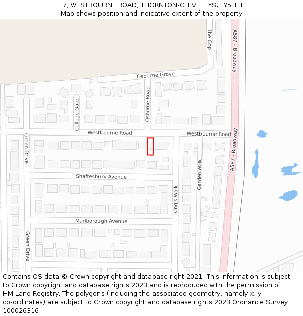 17, WESTBOURNE ROAD, THORNTON-CLEVELEYS, FY5 1HL: Location map and indicative extent of plot