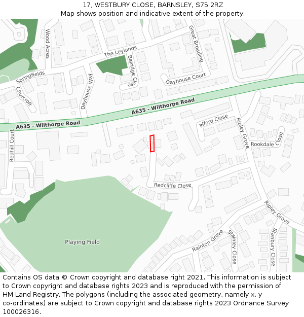 17, WESTBURY CLOSE, BARNSLEY, S75 2RZ: Location map and indicative extent of plot