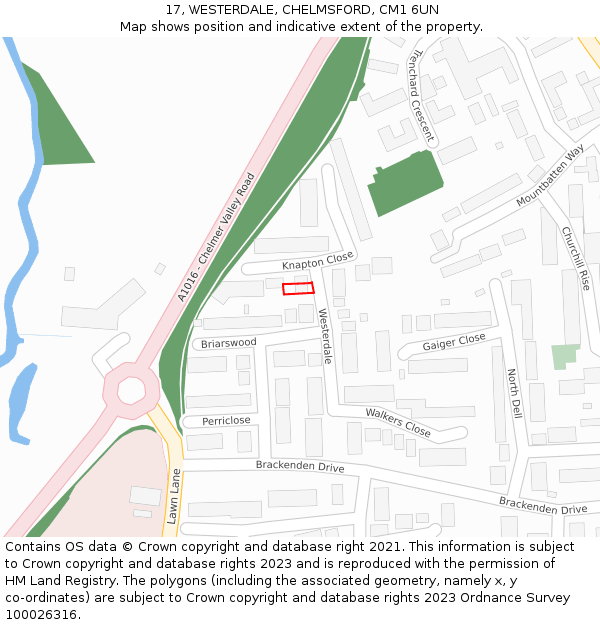 17, WESTERDALE, CHELMSFORD, CM1 6UN: Location map and indicative extent of plot