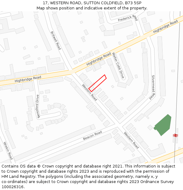 17, WESTERN ROAD, SUTTON COLDFIELD, B73 5SP: Location map and indicative extent of plot