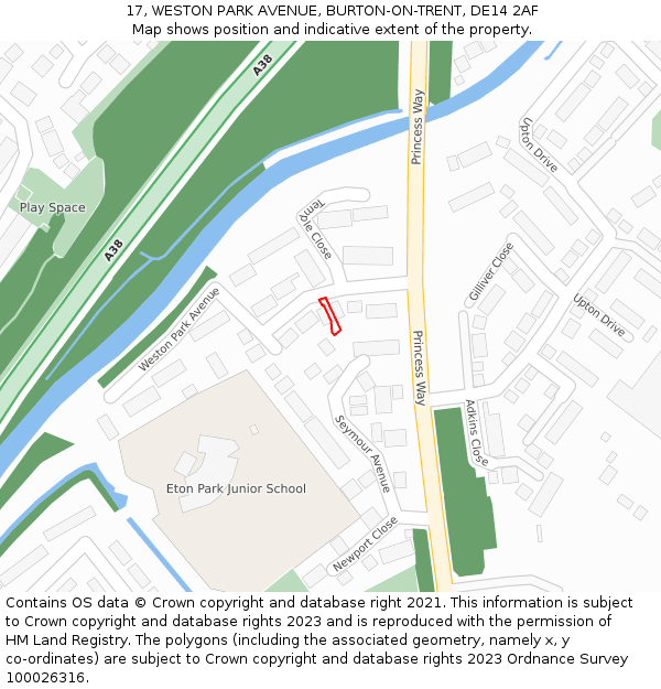 17, WESTON PARK AVENUE, BURTON-ON-TRENT, DE14 2AF: Location map and indicative extent of plot