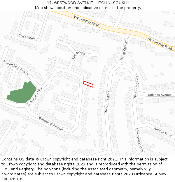 17, WESTWOOD AVENUE, HITCHIN, SG4 9LH: Location map and indicative extent of plot