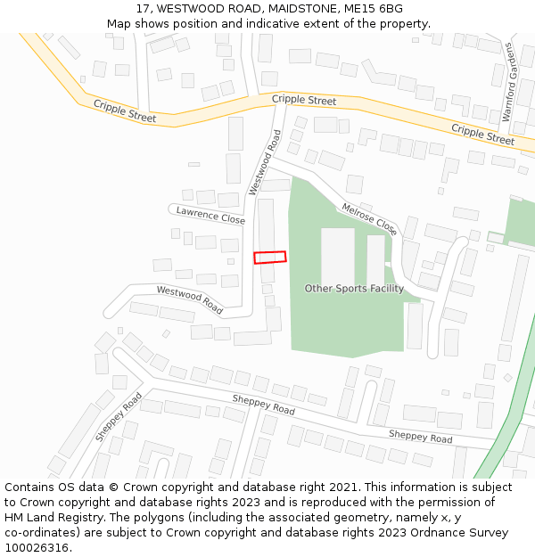 17, WESTWOOD ROAD, MAIDSTONE, ME15 6BG: Location map and indicative extent of plot