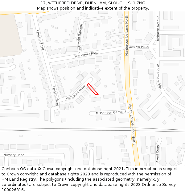 17, WETHERED DRIVE, BURNHAM, SLOUGH, SL1 7NG: Location map and indicative extent of plot
