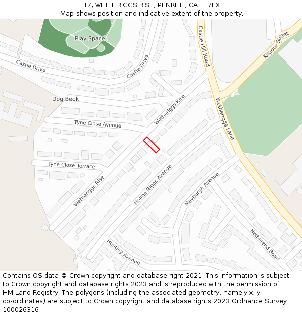17, WETHERIGGS RISE, PENRITH, CA11 7EX: Location map and indicative extent of plot