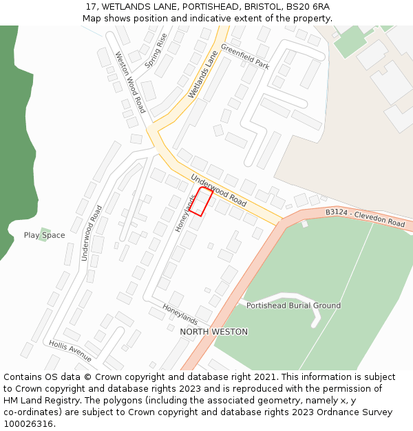 17, WETLANDS LANE, PORTISHEAD, BRISTOL, BS20 6RA: Location map and indicative extent of plot