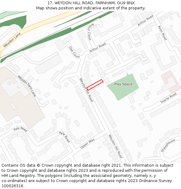 17, WEYDON HILL ROAD, FARNHAM, GU9 8NX: Location map and indicative extent of plot
