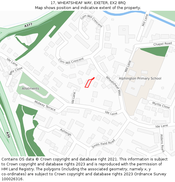 17, WHEATSHEAF WAY, EXETER, EX2 8RQ: Location map and indicative extent of plot