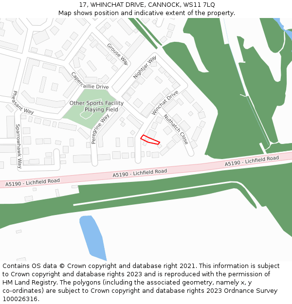 17, WHINCHAT DRIVE, CANNOCK, WS11 7LQ: Location map and indicative extent of plot