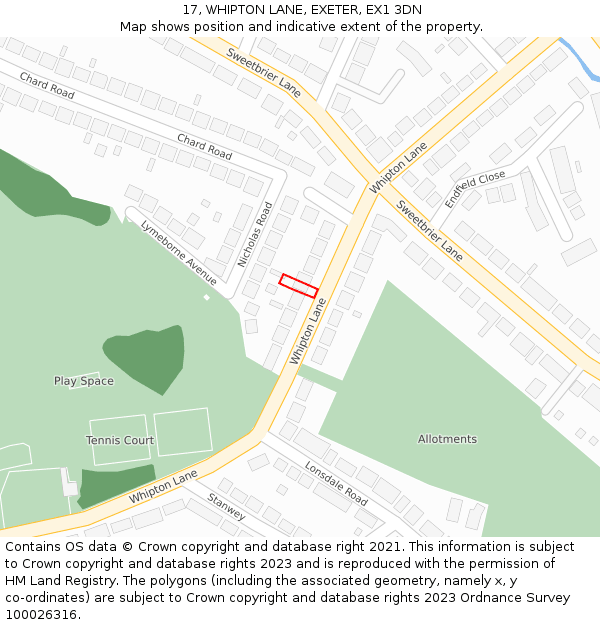 17, WHIPTON LANE, EXETER, EX1 3DN: Location map and indicative extent of plot