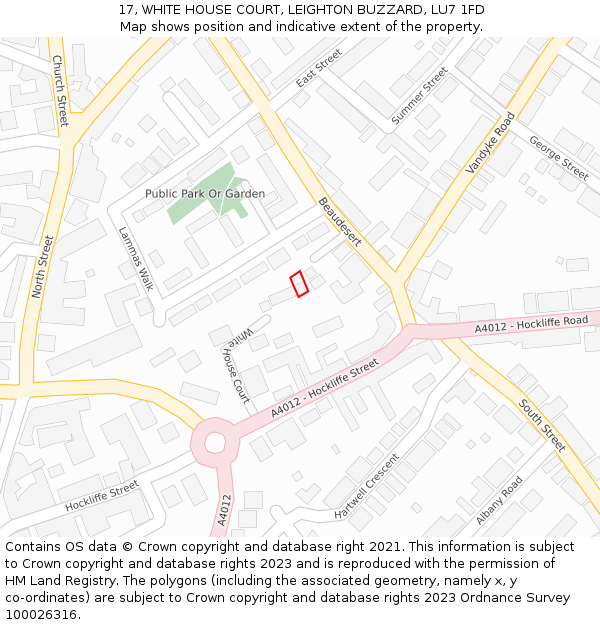 17, WHITE HOUSE COURT, LEIGHTON BUZZARD, LU7 1FD: Location map and indicative extent of plot