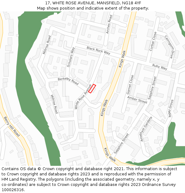 17, WHITE ROSE AVENUE, MANSFIELD, NG18 4YF: Location map and indicative extent of plot