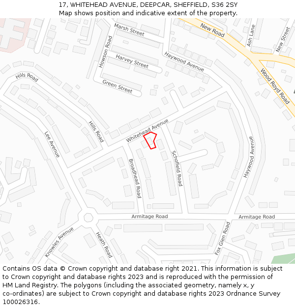 17, WHITEHEAD AVENUE, DEEPCAR, SHEFFIELD, S36 2SY: Location map and indicative extent of plot