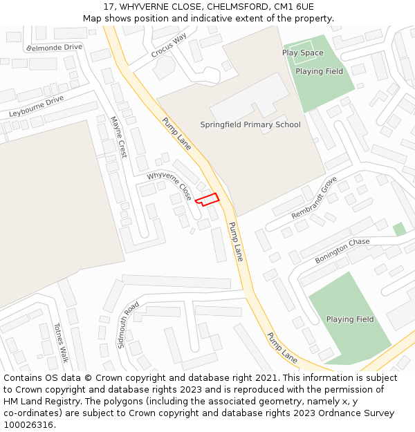17, WHYVERNE CLOSE, CHELMSFORD, CM1 6UE: Location map and indicative extent of plot