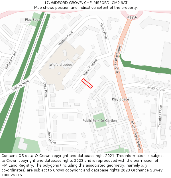 17, WIDFORD GROVE, CHELMSFORD, CM2 9AT: Location map and indicative extent of plot
