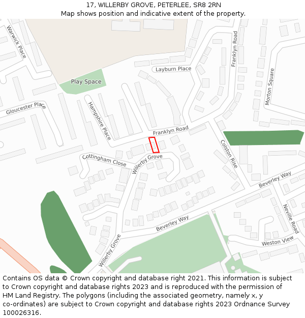 17, WILLERBY GROVE, PETERLEE, SR8 2RN: Location map and indicative extent of plot