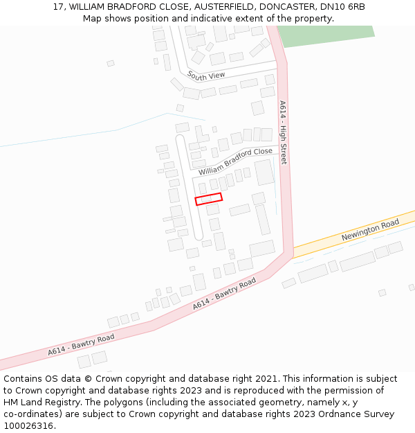17, WILLIAM BRADFORD CLOSE, AUSTERFIELD, DONCASTER, DN10 6RB: Location map and indicative extent of plot