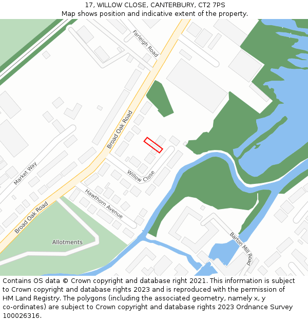 17, WILLOW CLOSE, CANTERBURY, CT2 7PS: Location map and indicative extent of plot