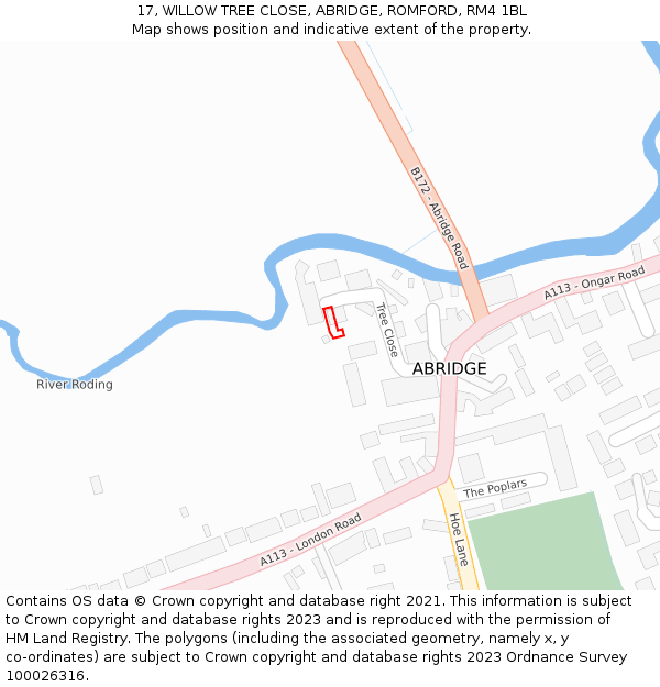 17, WILLOW TREE CLOSE, ABRIDGE, ROMFORD, RM4 1BL: Location map and indicative extent of plot
