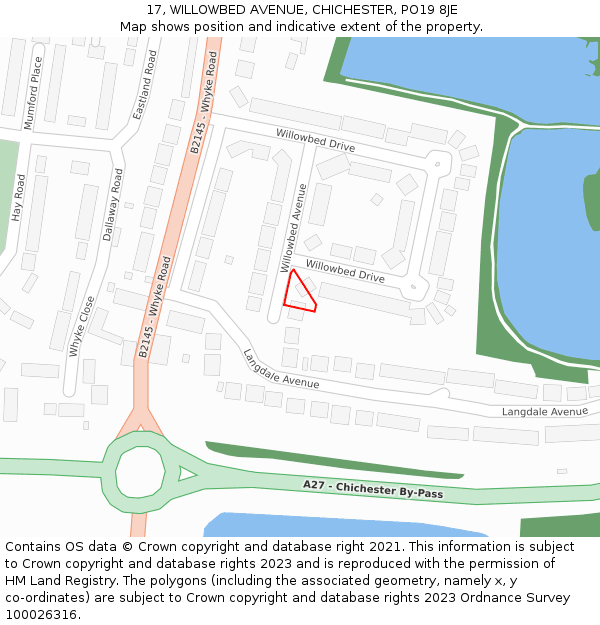 17, WILLOWBED AVENUE, CHICHESTER, PO19 8JE: Location map and indicative extent of plot