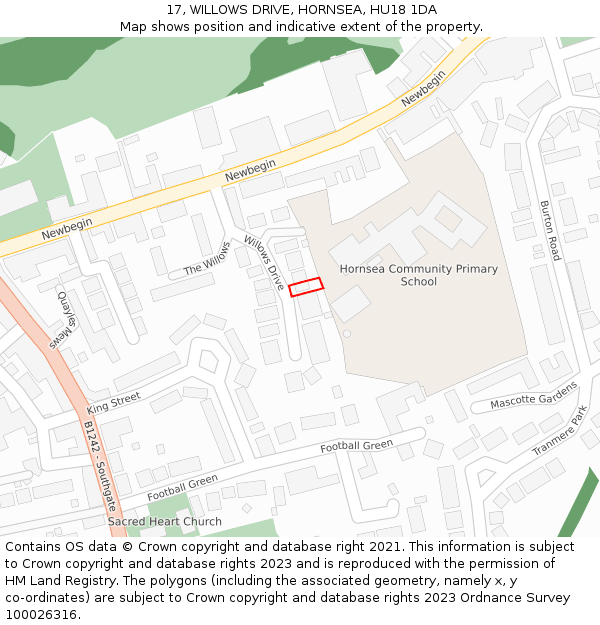 17, WILLOWS DRIVE, HORNSEA, HU18 1DA: Location map and indicative extent of plot