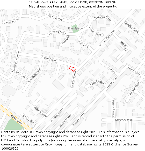 17, WILLOWS PARK LANE, LONGRIDGE, PRESTON, PR3 3HJ: Location map and indicative extent of plot