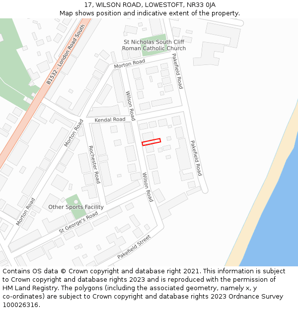 17, WILSON ROAD, LOWESTOFT, NR33 0JA: Location map and indicative extent of plot