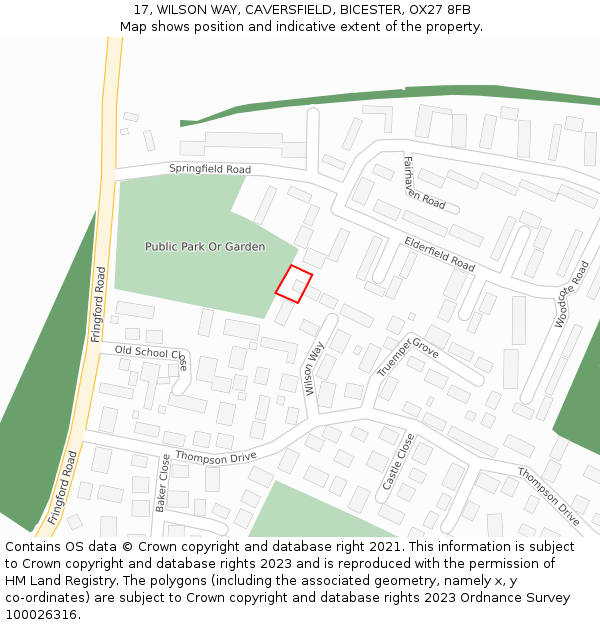 17, WILSON WAY, CAVERSFIELD, BICESTER, OX27 8FB: Location map and indicative extent of plot