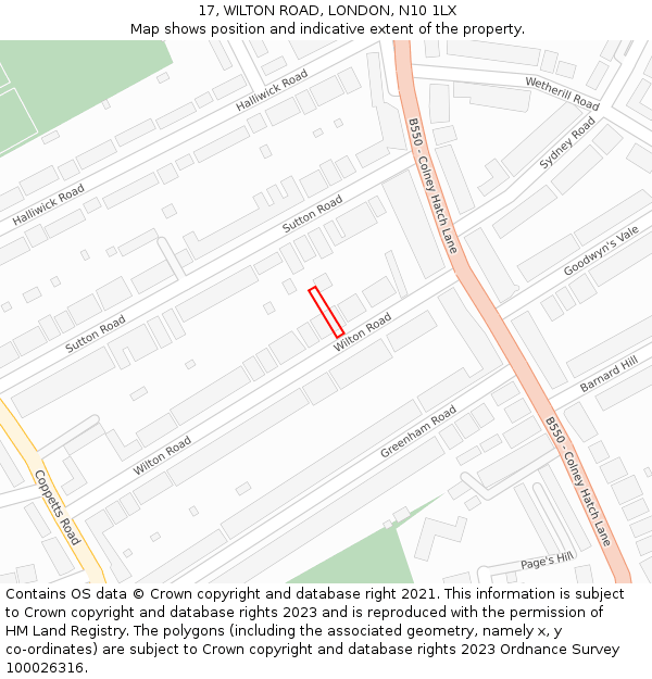 17, WILTON ROAD, LONDON, N10 1LX: Location map and indicative extent of plot
