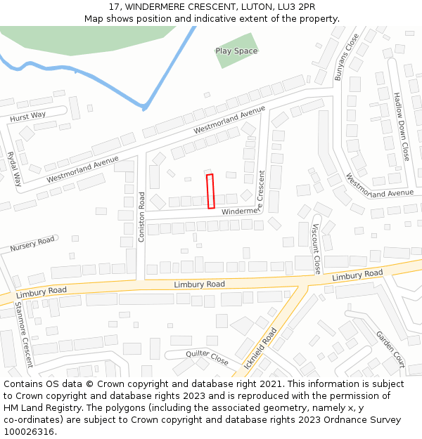 17, WINDERMERE CRESCENT, LUTON, LU3 2PR: Location map and indicative extent of plot