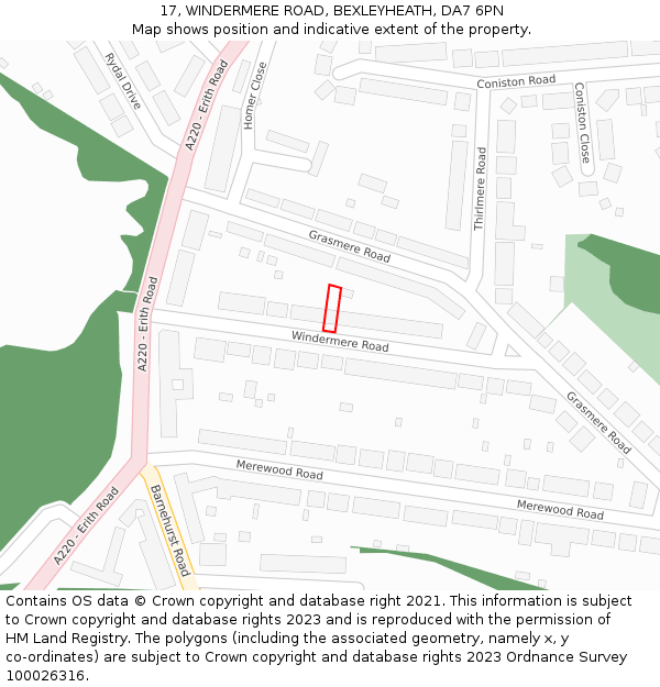 17, WINDERMERE ROAD, BEXLEYHEATH, DA7 6PN: Location map and indicative extent of plot