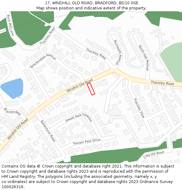 17, WINDHILL OLD ROAD, BRADFORD, BD10 0SE: Location map and indicative extent of plot