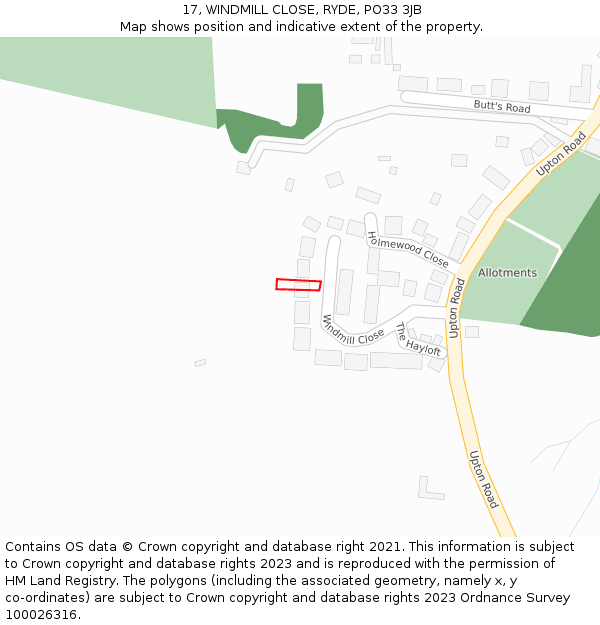 17, WINDMILL CLOSE, RYDE, PO33 3JB: Location map and indicative extent of plot