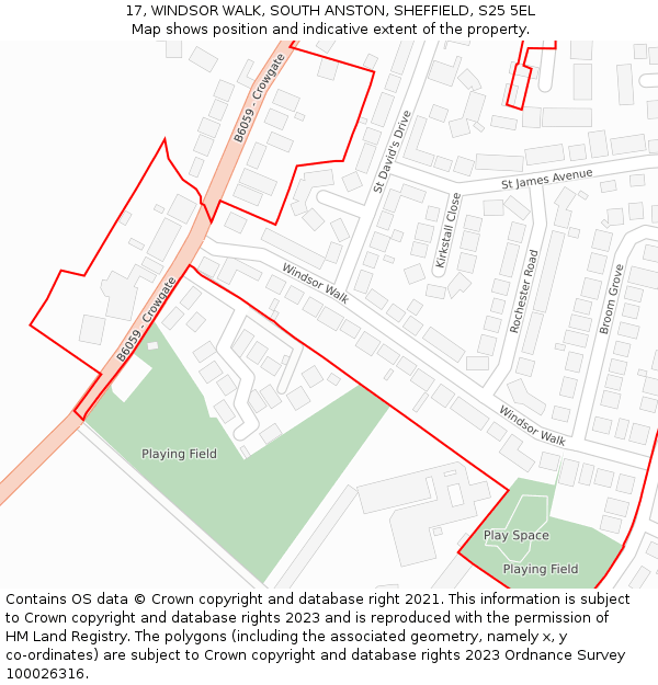 17, WINDSOR WALK, SOUTH ANSTON, SHEFFIELD, S25 5EL: Location map and indicative extent of plot