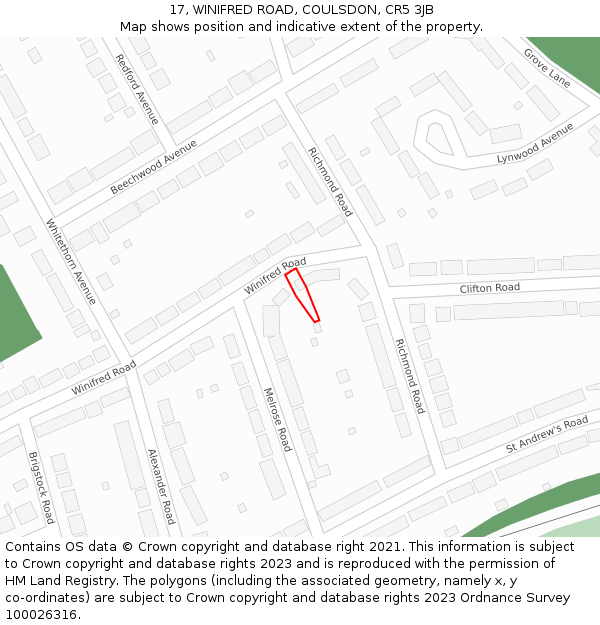17, WINIFRED ROAD, COULSDON, CR5 3JB: Location map and indicative extent of plot