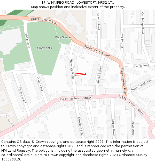 17, WINNIPEG ROAD, LOWESTOFT, NR32 1TU: Location map and indicative extent of plot
