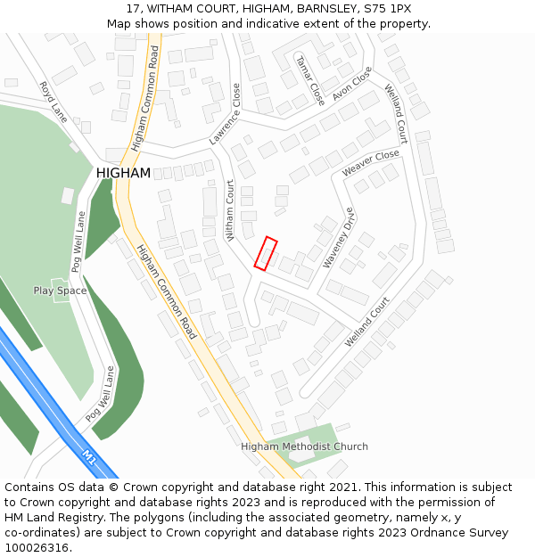 17, WITHAM COURT, HIGHAM, BARNSLEY, S75 1PX: Location map and indicative extent of plot
