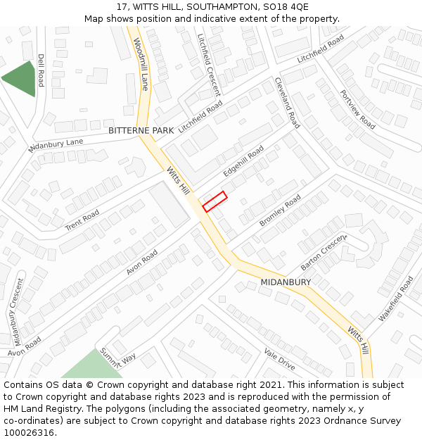 17, WITTS HILL, SOUTHAMPTON, SO18 4QE: Location map and indicative extent of plot