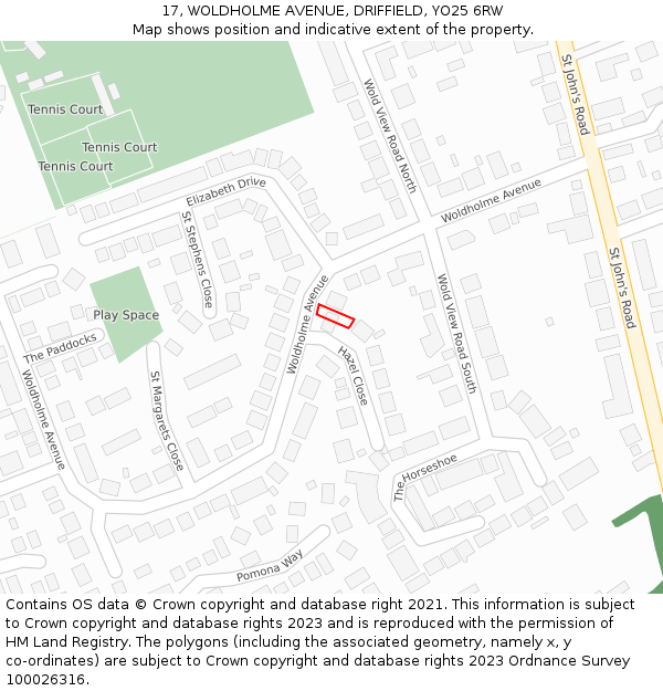 17, WOLDHOLME AVENUE, DRIFFIELD, YO25 6RW: Location map and indicative extent of plot
