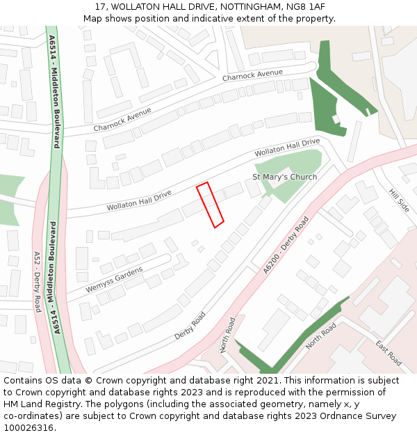 17, WOLLATON HALL DRIVE, NOTTINGHAM, NG8 1AF: Location map and indicative extent of plot