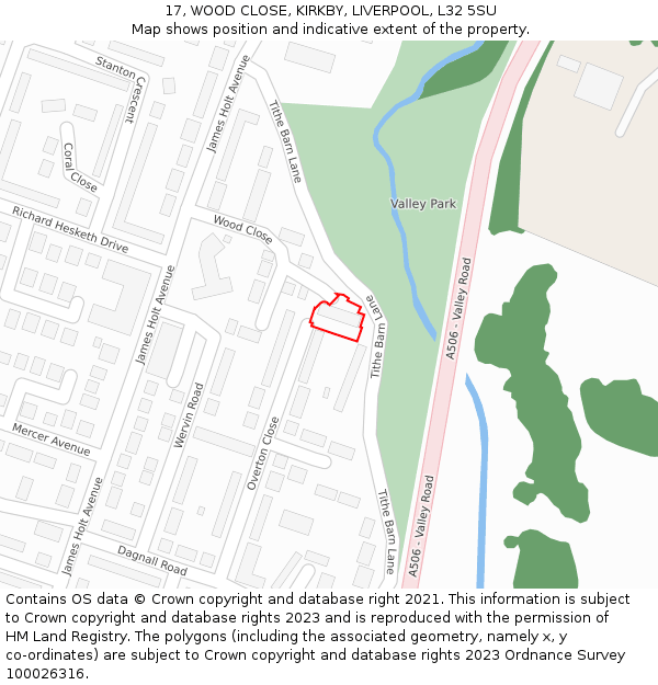 17, WOOD CLOSE, KIRKBY, LIVERPOOL, L32 5SU: Location map and indicative extent of plot