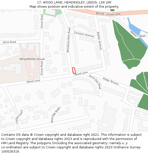 17, WOOD LANE, HEADINGLEY, LEEDS, LS6 2AY: Location map and indicative extent of plot
