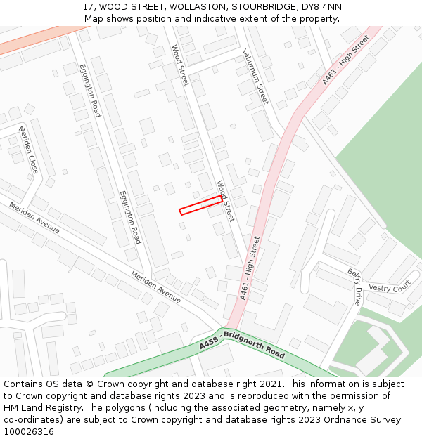 17, WOOD STREET, WOLLASTON, STOURBRIDGE, DY8 4NN: Location map and indicative extent of plot