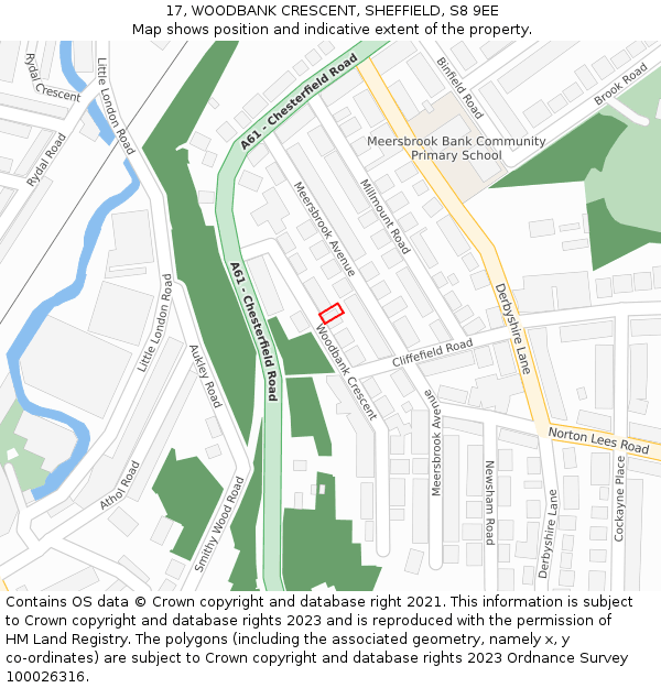 17, WOODBANK CRESCENT, SHEFFIELD, S8 9EE: Location map and indicative extent of plot