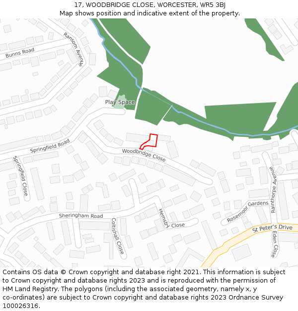 17, WOODBRIDGE CLOSE, WORCESTER, WR5 3BJ: Location map and indicative extent of plot