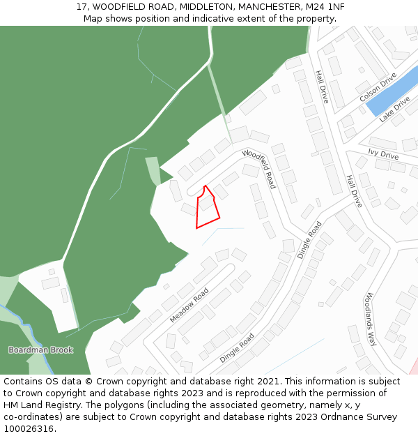 17, WOODFIELD ROAD, MIDDLETON, MANCHESTER, M24 1NF: Location map and indicative extent of plot