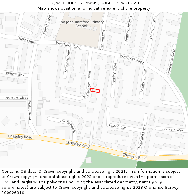17, WOODHEYES LAWNS, RUGELEY, WS15 2TE: Location map and indicative extent of plot