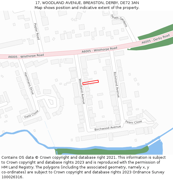 17, WOODLAND AVENUE, BREASTON, DERBY, DE72 3AN: Location map and indicative extent of plot