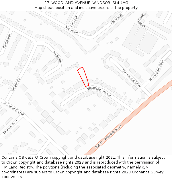 17, WOODLAND AVENUE, WINDSOR, SL4 4AG: Location map and indicative extent of plot